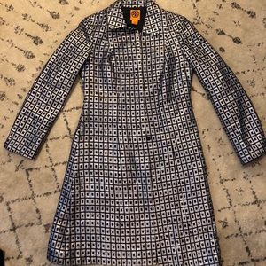 Tory Burch Navy and Silver Checkered Coat